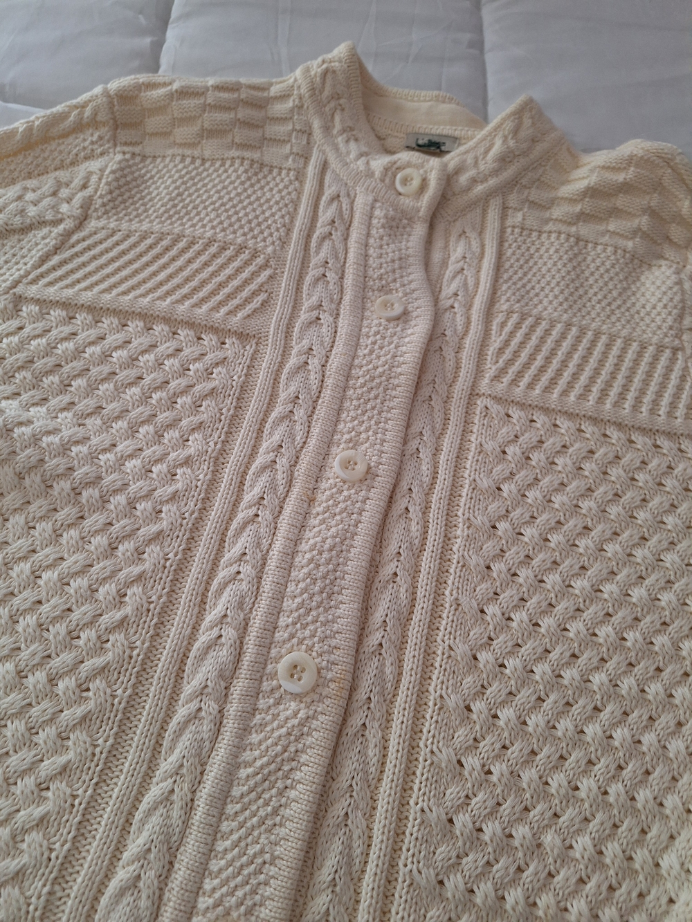 L.L. Bean Cream Cable Knit Button-Front Cardigan